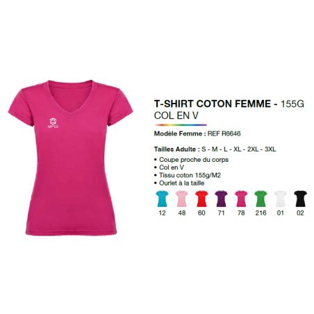 T-SHIRT COTON 155g Col V Femme - R6646